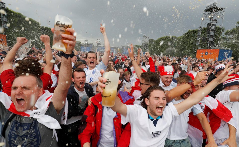  England fans celebrated the 2-1 win against Wales...with booze