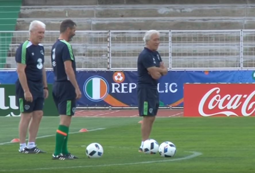  Seamus McDonagh prepares to boot a ball upfield during Irish training