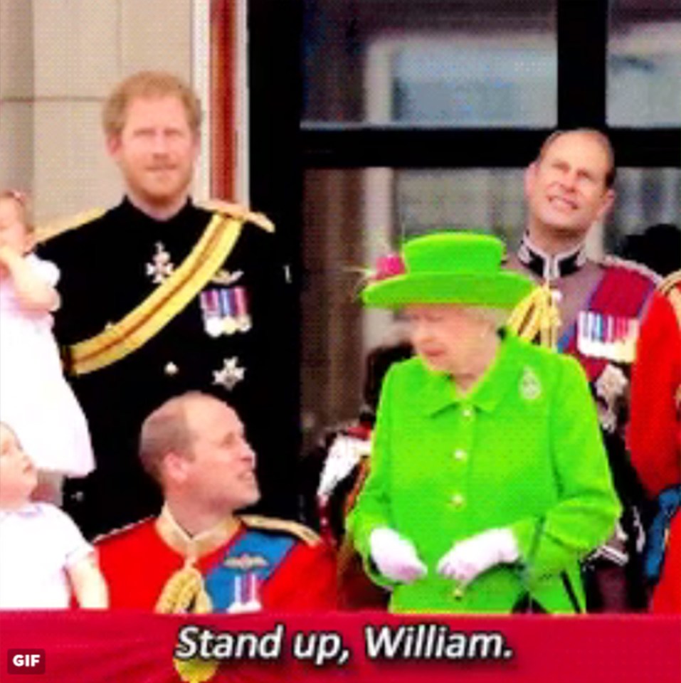  The 33-year-old future king looks shocked as his relatives watch the RAF fly past