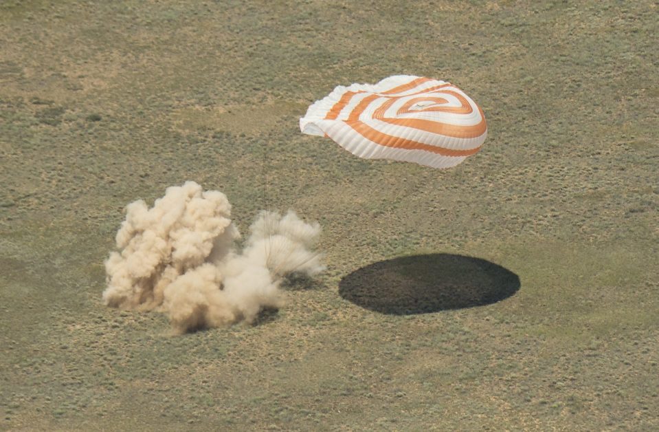 Major Tim landed safely and routinely but a gust of wind forced the spacecraft onto its side – a relatively normal thing to happen