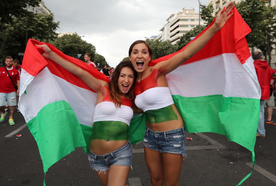  Hungarian fans cheer for their national team before the Euro 2016 Group F soccer match between Iceland and Hungary at the Stade Velodrome