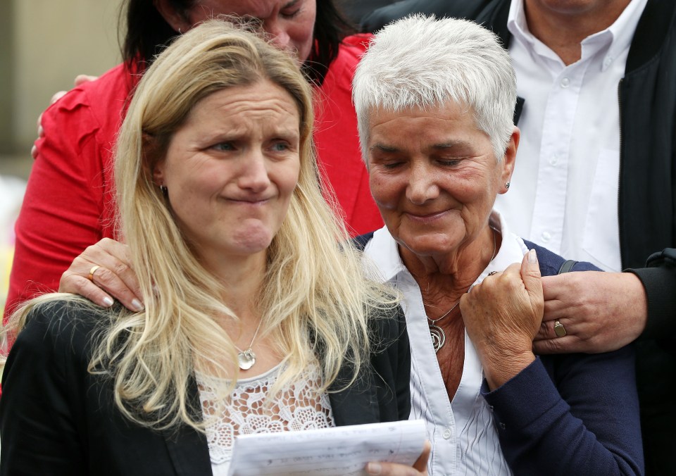 Jo Cox’s sister Kim is comforted by her mum Jean Leadbeater