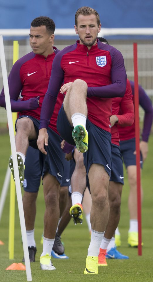  Harry Kane and Spurs team-mate Dele Alli during the final session