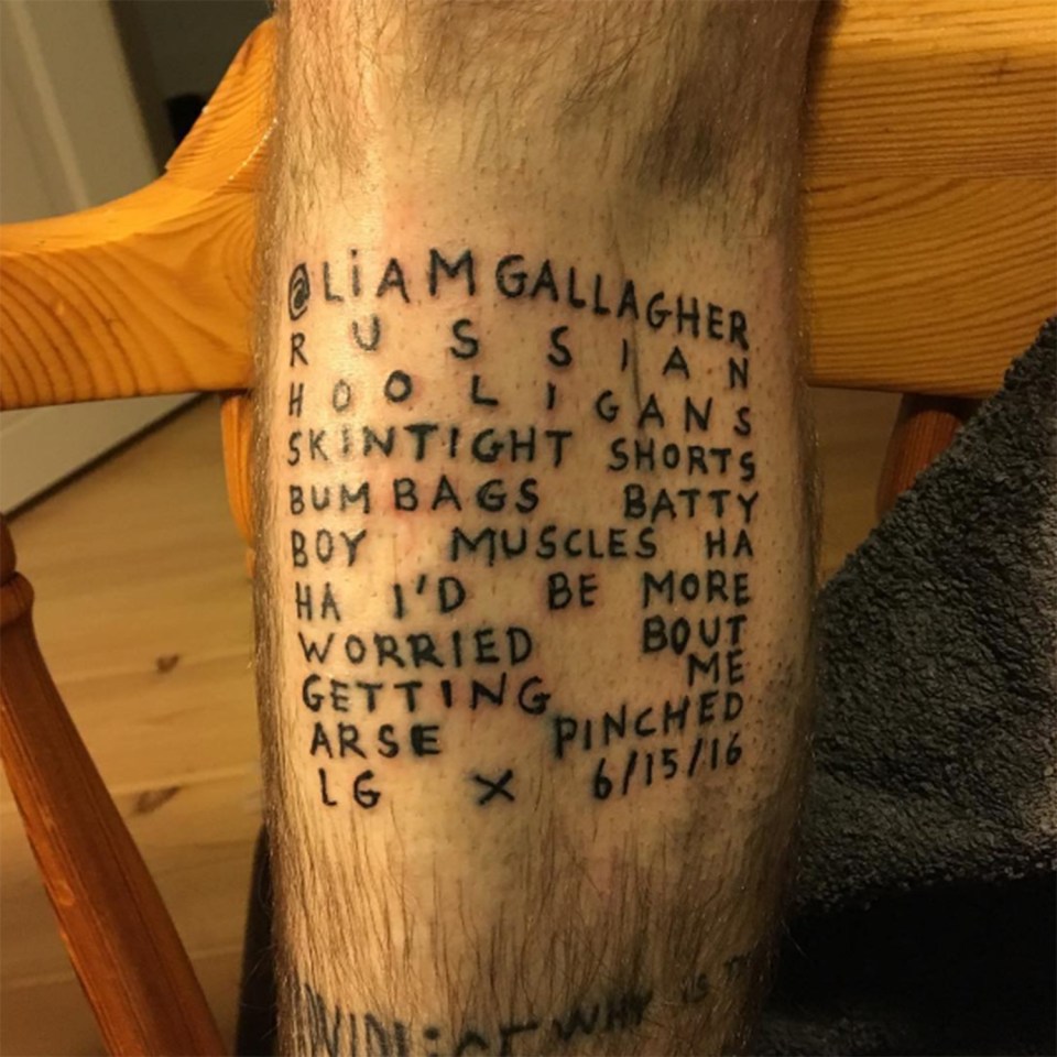  What the tweet! Kasper has Liam's words inked to his leg.