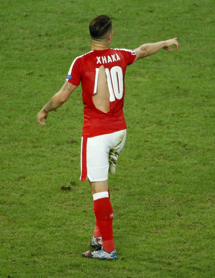  Granit Xhaka was one of three Swiss players who ripped their shirt