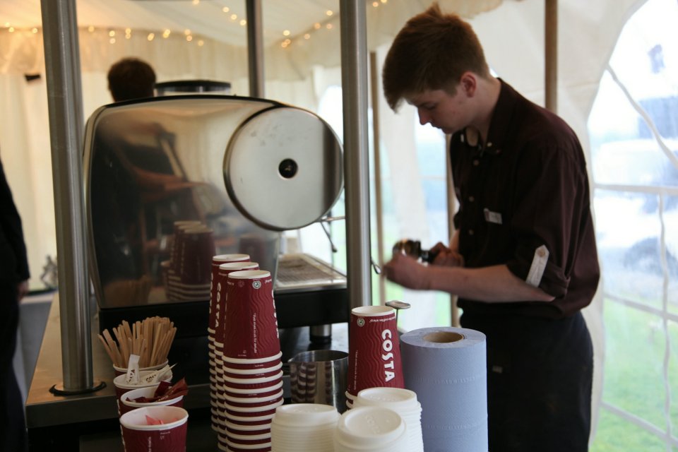  The pair's favourite barista gave a helping hand on their wedding day