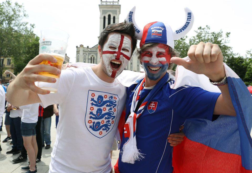  An England and Slovakia fan in good spirits in St Etienne as kick-off approaches