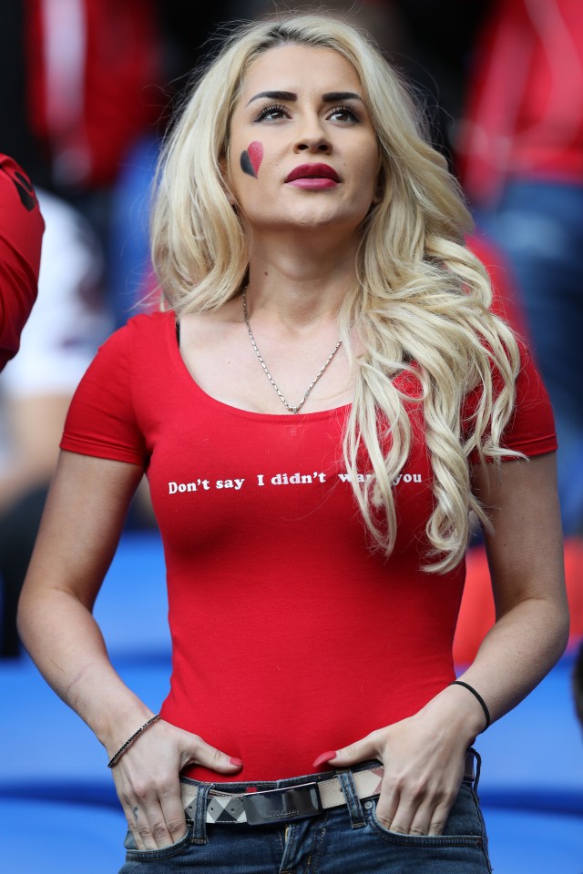  Albanian supporter gets behind her team