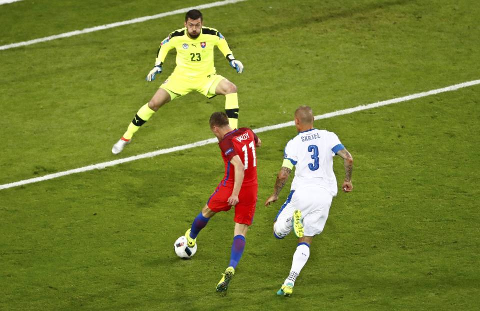 Jamie Vardy wasted England's best chance to open the scoring against Slovakia by shooting straight at Matus Kozacik when clean through on goal