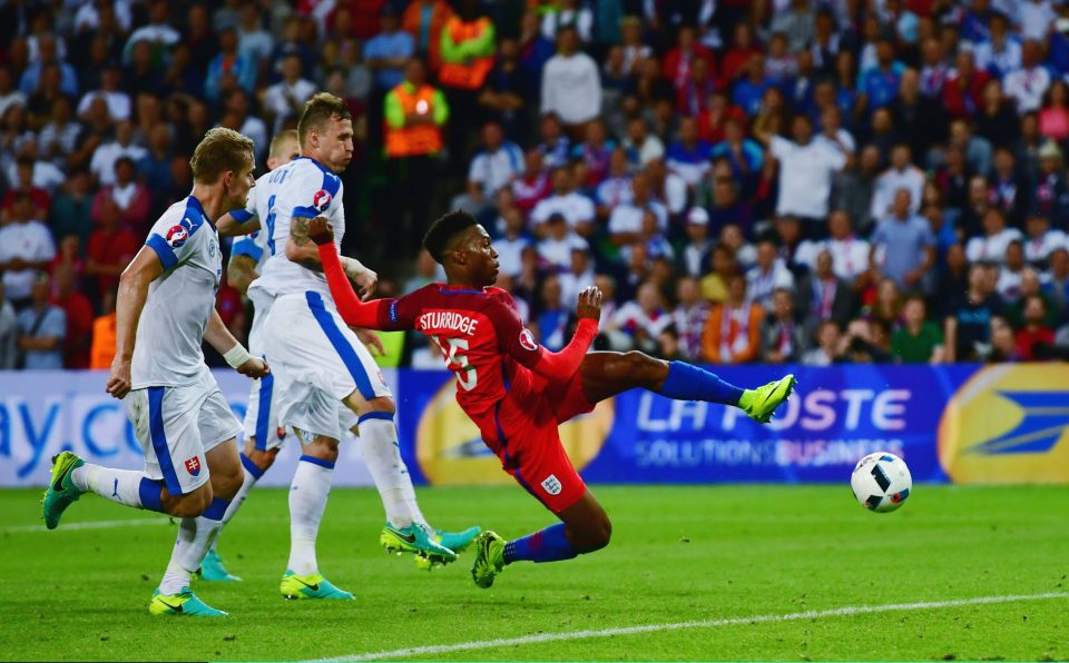  Daniel Sturridge went close for England starting in attack alongside Vardy