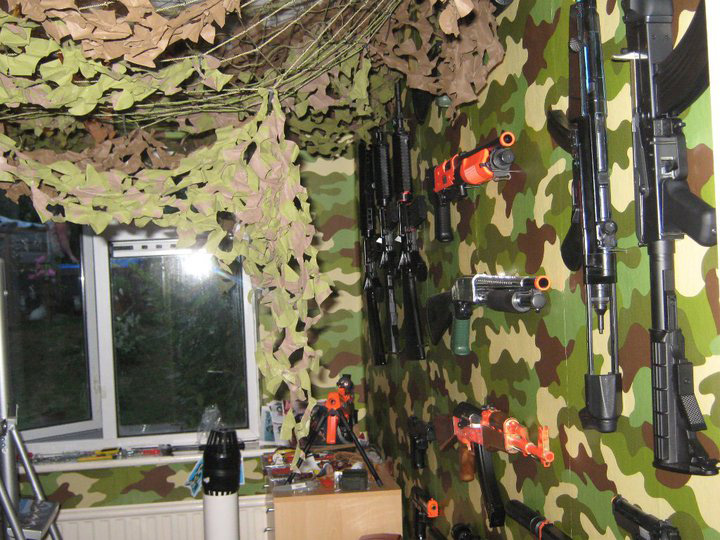 One of the rooms where Michael Sandford spent most of his time was decorated with toy guns and camouflage netting