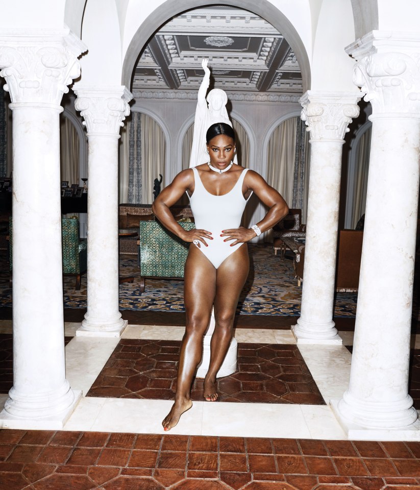  Serena Williams looks a picture of pure athleticism in this white swimsuit