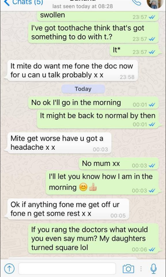  She advised her daughter to get medical help pronto