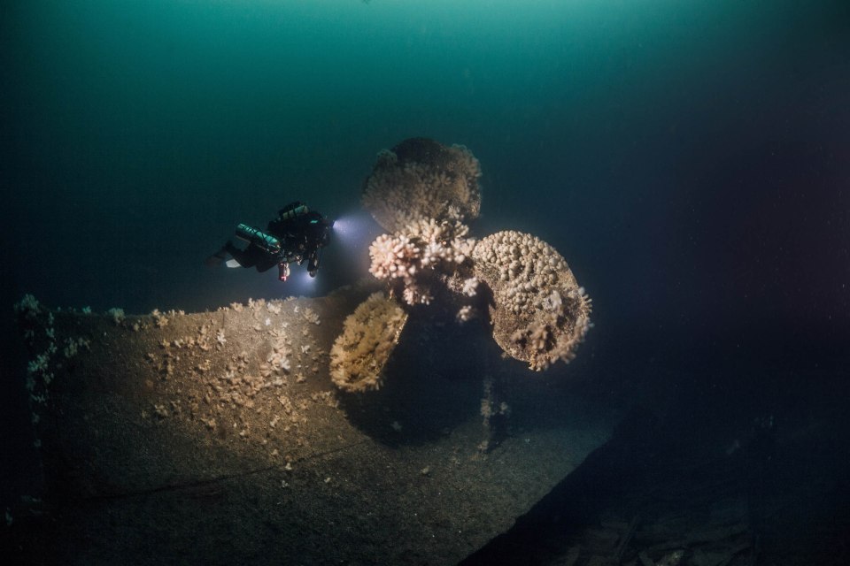 The massive port propellor of the HMS Hampshire