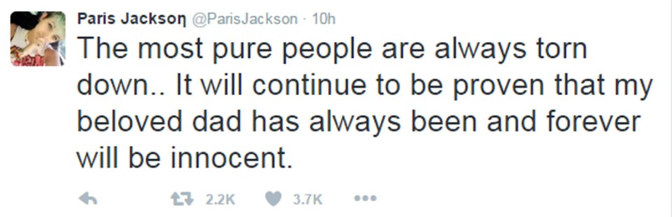 Paris Jackson leapt to her father's defence