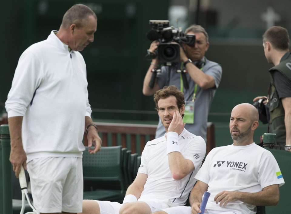  Andy Murray with his coaches Ivan Lendl and Jamie Delgado at Wimbledon training