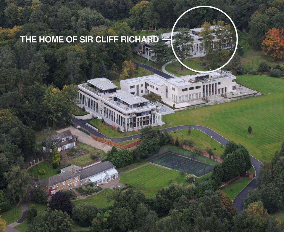  The home of Sir Cliff, circled, which was raided by police while the singer was not in the country