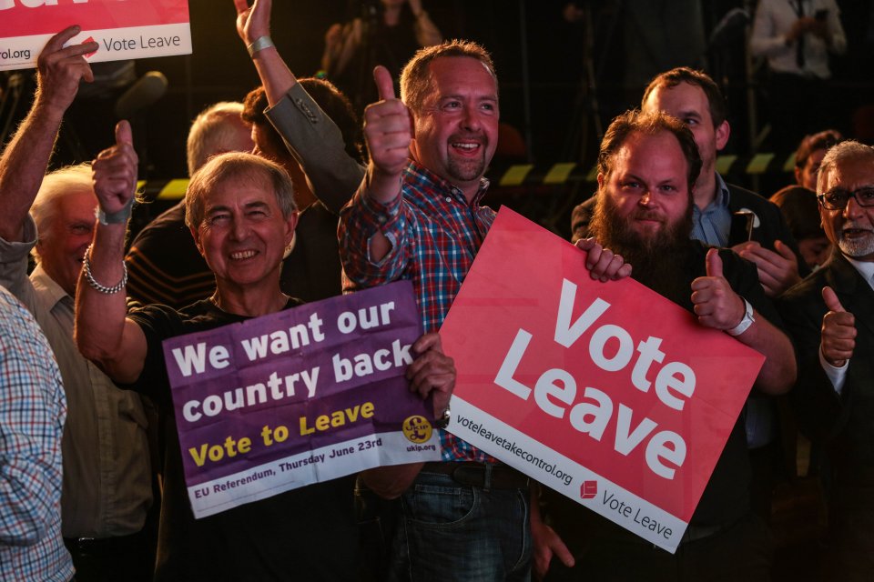  Leave supporters celebrate as it was announced Britain had voted to leave the EU