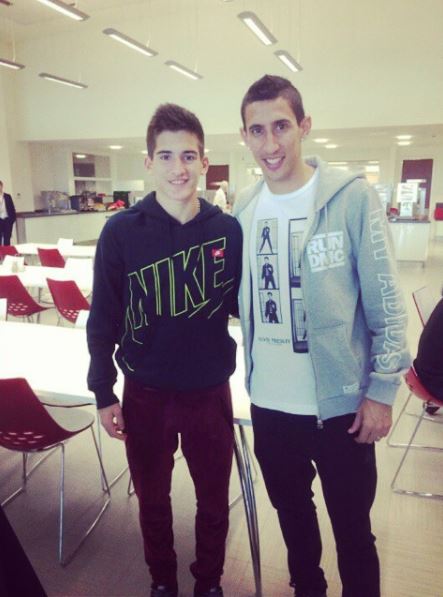  Benjamin Garre poses for a picture with fellow countryman, Angel Di Maria