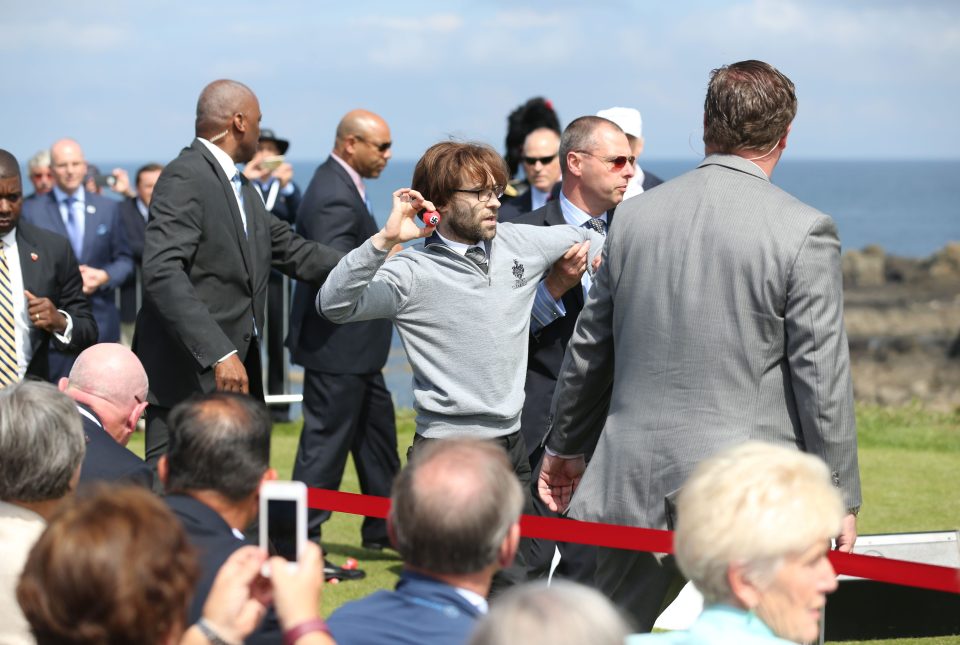  The protester, thought to be Lee Nelson, is said to have interrupted Trump's speech