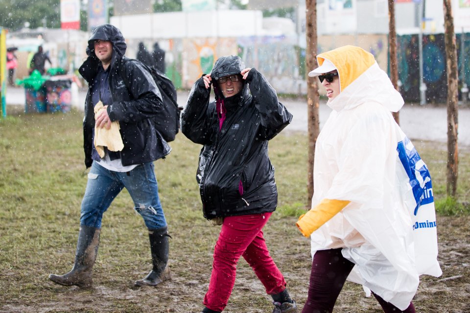 Rain jackets and ponchos were spotted as far as the eye could see during the downpours