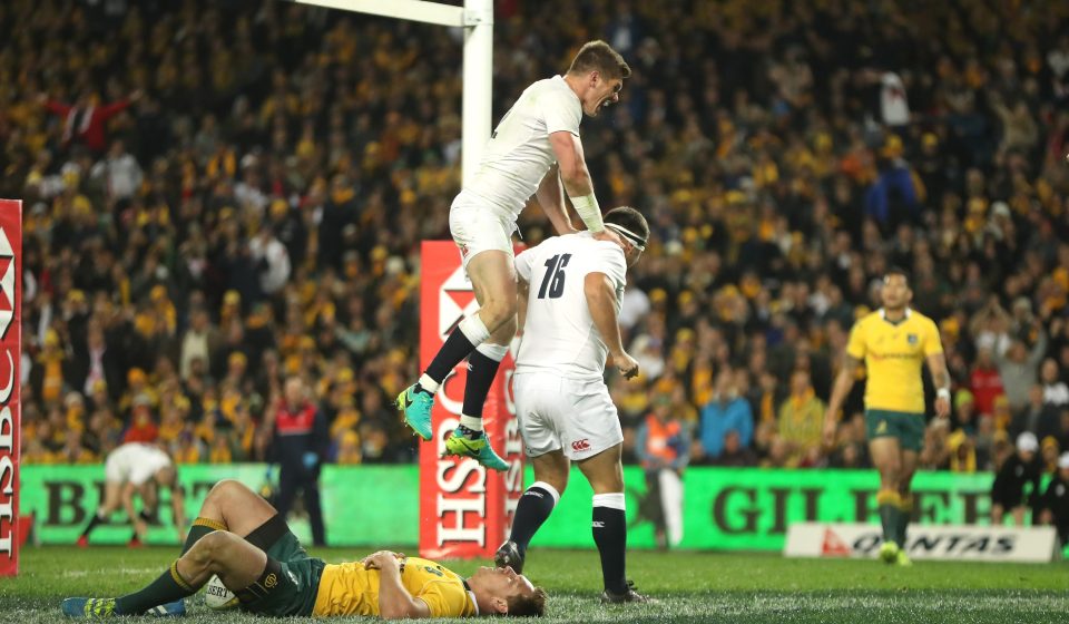  Farrell celebrates Jamie George's crucial try