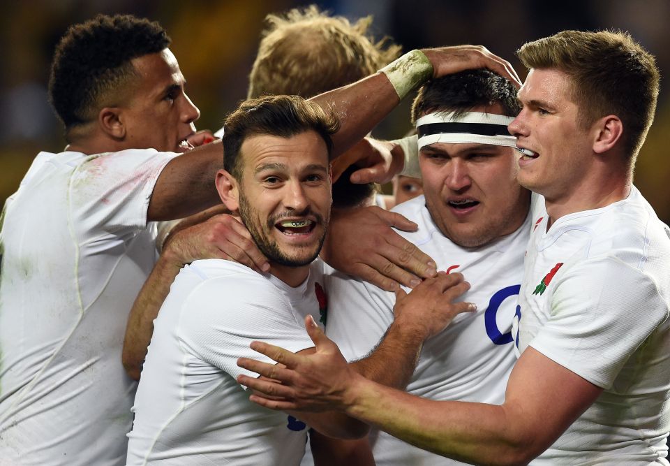  England players celebrate after a 44-40 win handed them a series whitewash