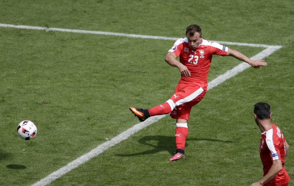  Shaqiri fires a strike at goal