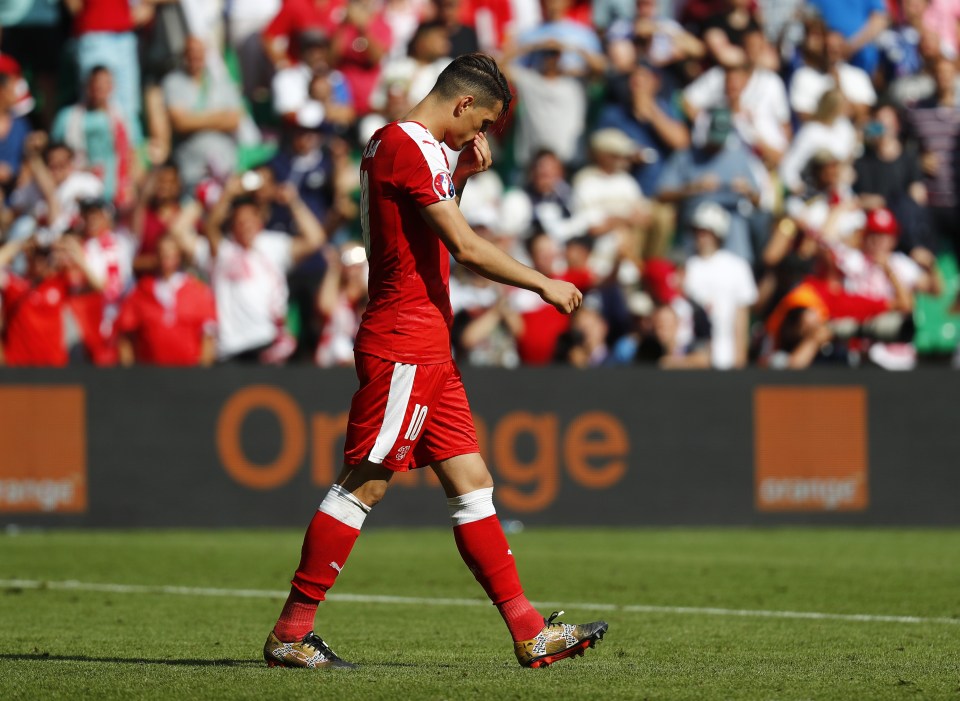  Xhaka reacts after missing his penalty