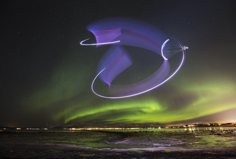  When art meets sport... Horacio Llorens performs during the Aurora Borealis in Troms