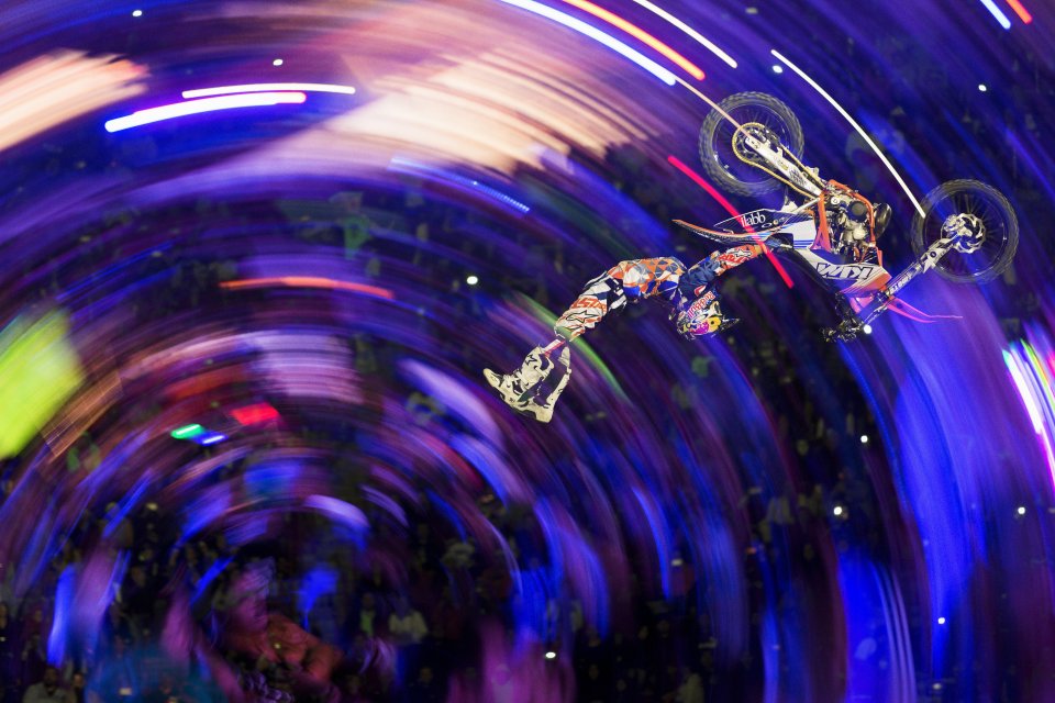  This shot from the Red Bull X-Fighters tour in Mexico City shows Levi Sherwood pulling off an incredible mid-air manoeuvre