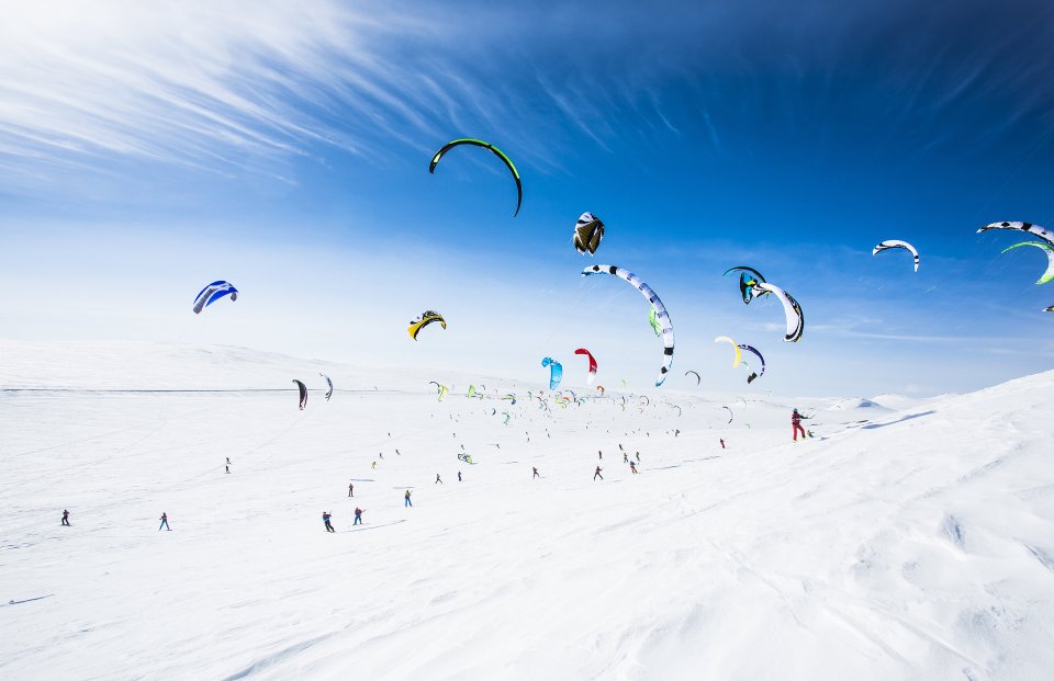  This incredible image shows participants at the Red Bull Ragnarok event at Hardangervidda near Haugastol, Norway