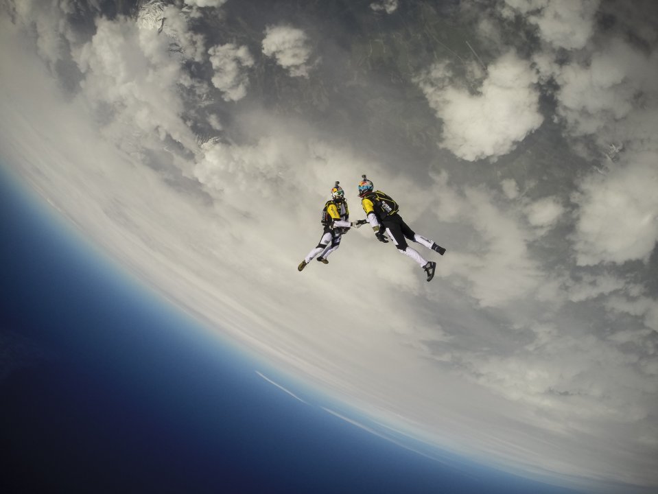  Soul Flyers Fred Fugen and Vincent Reffet perform in the skies above Mont Blanc in Austria