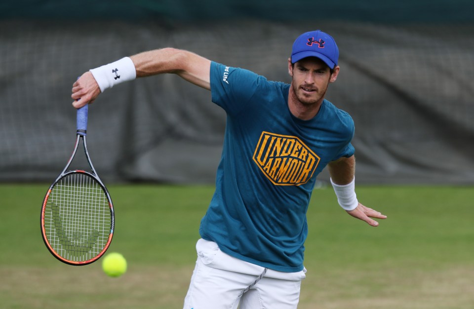  Andy Murray does some hitting practice ahead of the start of Wimbledon