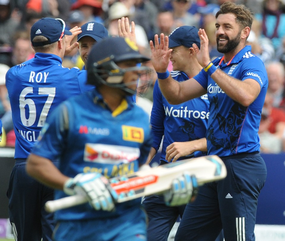  Plunkett celebrates after having Kusal Mendis caught behind by Alex Hales