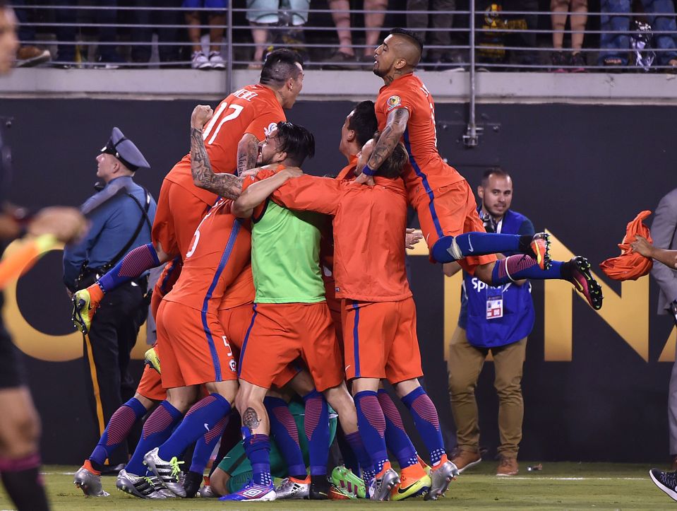 Chile players celebrate a second straight Copa America title