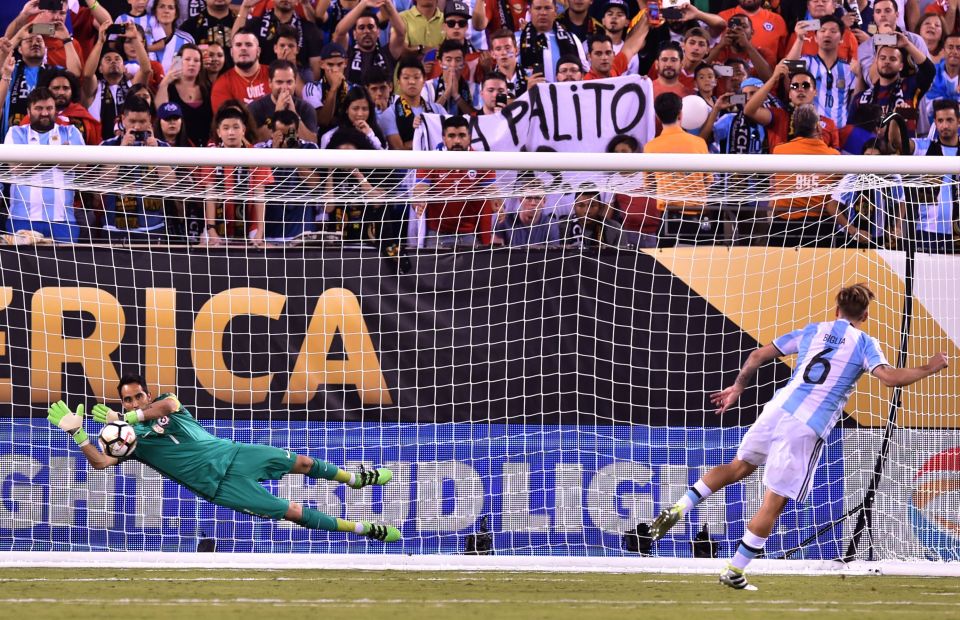 Argentina's Lucas Biglia fails to score in the spot-kick in what proved to be a decisive miss