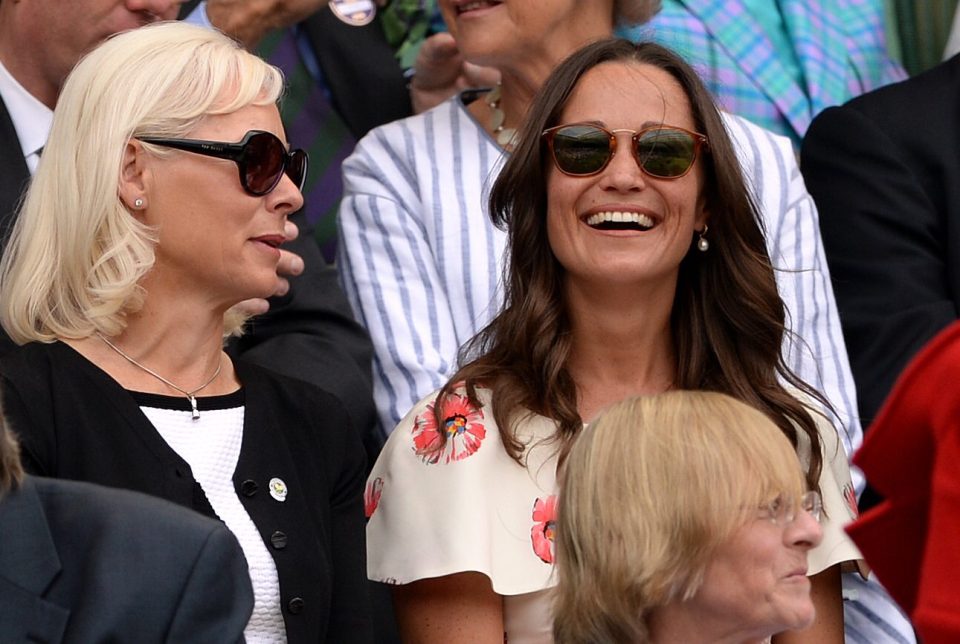  Pippa Middleton has taken her place in the Royal Box on Centre Court where she was all smiles ahead of the match between Novak Djokovic and James Ward