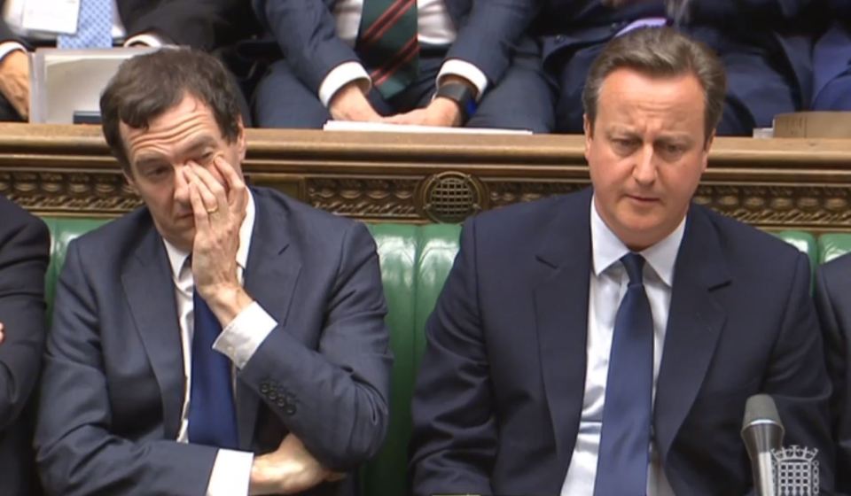  Chancellor George Osborne and the David Cameron listen as Jeremy Corbyn responds to the Prime Minister's statement