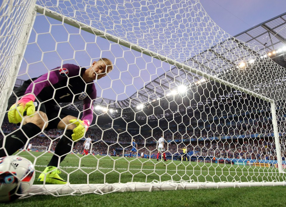  Joe Hart picks the ball out of the net for the fourth time in Euro 2016