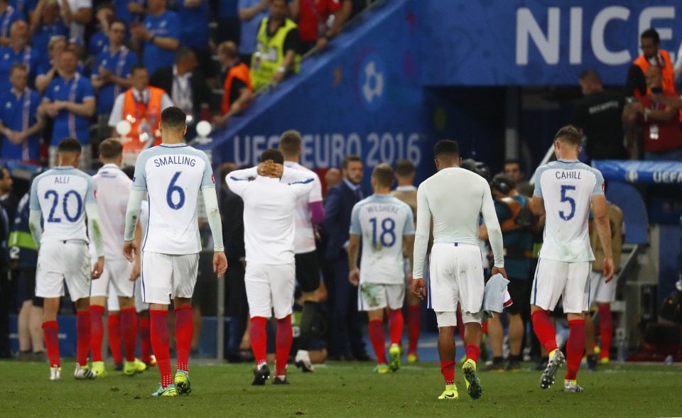 The England players trudge off in disgrace after their Euro 2016 exit