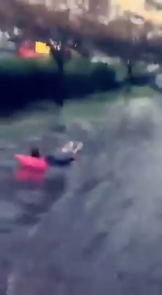  He bought a lilo and armbands from Tesco and sailed past a bus - which his friend Keith was sat in and took a video