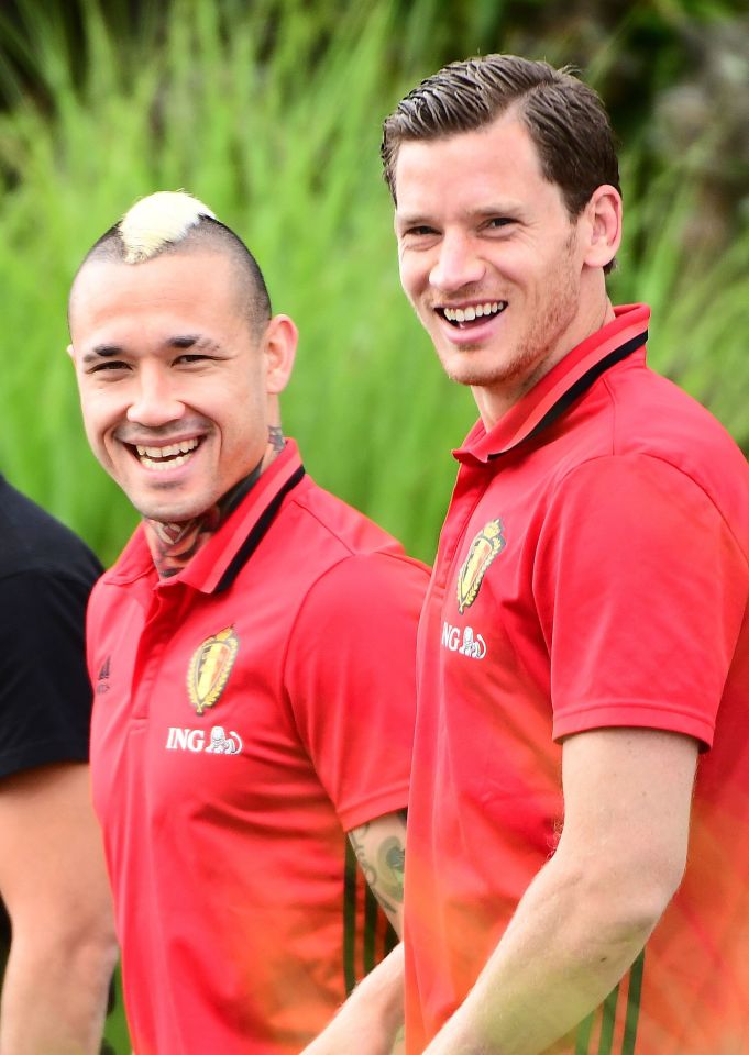  Jan Vertonghen with Belgium team-mate Radja Nianggolan on Tuesday