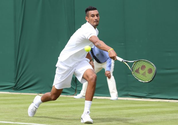 Kyrgios stretches for a backhand on his way past stubborn Stepanek