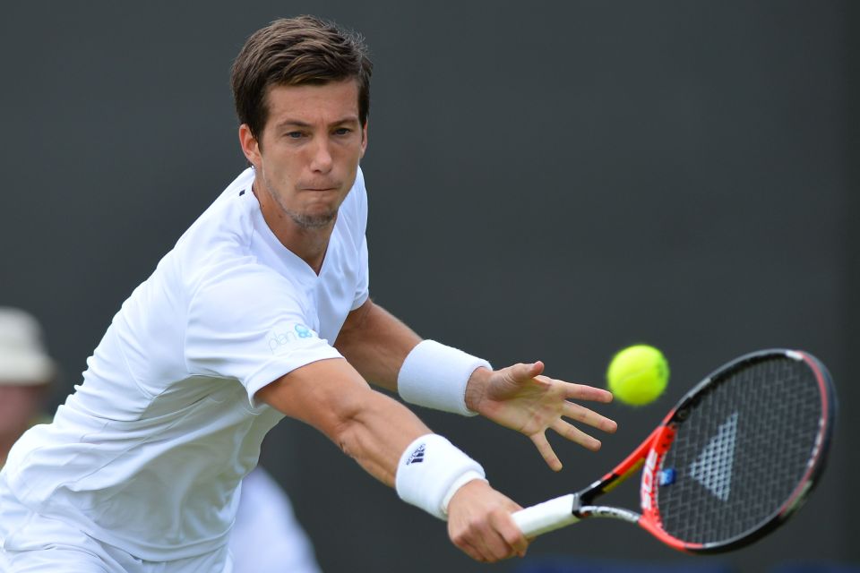  Briton, Aljaz Bedene returns during defeat against Frenchman, Richard Gasquet