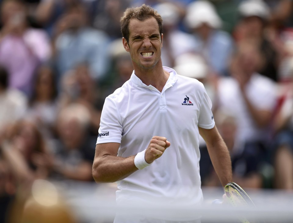  Richard Gasquet celebrates after victory over Briton, Aljaz Bedene