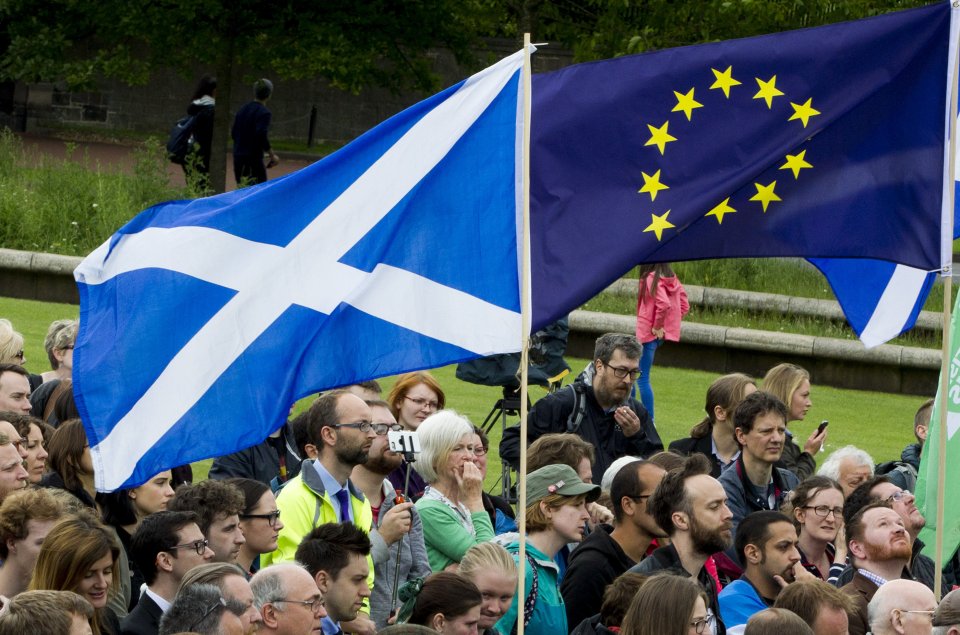  Hundreds of Remain supporters gather outside the Scottish Parliament as First Minister Nicola Sturgeon seeks a mandate from parliament to protect Scotland's place in the EU