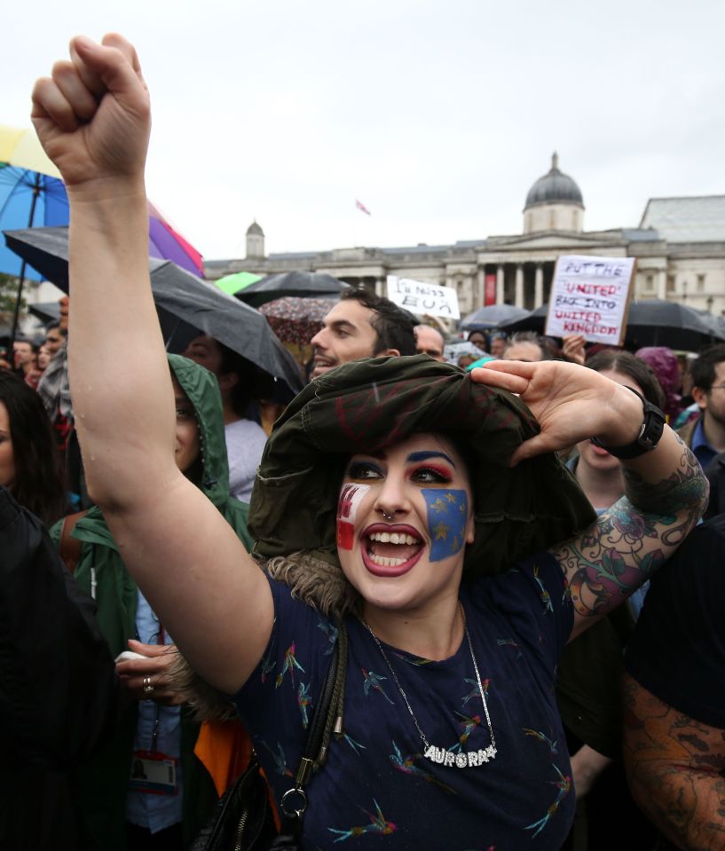  People chanted pro-EU slogans and waved placards in the rain