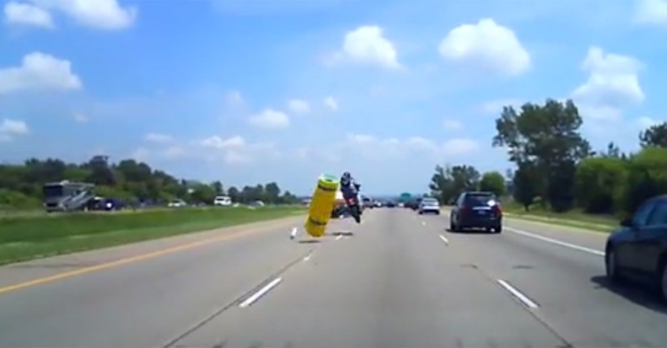  The foam mat was secured to the back of the car, but came loose and fell into the road