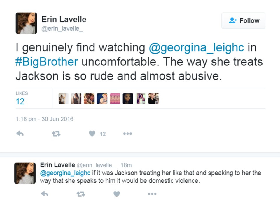  Another Twitter user described Georgina's behaviour as uncomfortable to watch